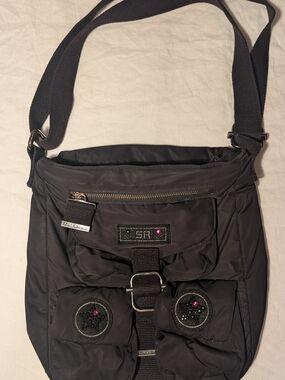 Vintage Sonia Rykiel Black Nylon Messenger Crossbody Bag